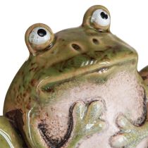 Article Décoration Grenouille Céramique Vert Marron Vintage Été H7cm 4 pcs