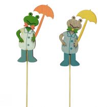 Grenouille avec parapluie fleur plug bois 8,5cm 12pcs