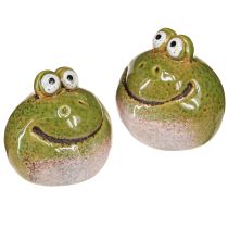 Article Tête de grenouille céramique été vert marron vintage 7x7cm 4 pcs