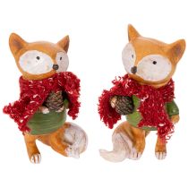 Article Renard décoratif avec écharpe et pomme de pin, 10 cm, 2 pièces