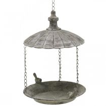 Mangeoire à oiseaux décorative, bain d&#39;oiseau suspendu, panier suspendu en métal marron, blanchi Ø25cm H36cm