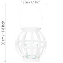 Article Lanterne de jardin en métal et verre, porte-bougie suspendu, blanc, Ø18,5 cm