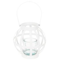 Article Lanterne de jardin en métal et verre, porte-bougie suspendu, blanc, Ø18,5 cm