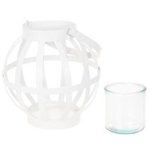 Article Lanterne de jardin en métal et verre, porte-bougie suspendu, blanc, Ø18,5 cm