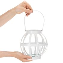Article Lanterne de jardin en métal et verre, porte-bougie suspendu, blanc, Ø18,5 cm
