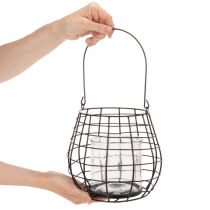 Article Lanterne de jardin avec bougeoir en verre, noire, Ø20cm, H18,5cm