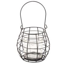 Article Lanterne de jardin avec poignée, noire, bougeoir en verre, Ø17cm, H15cm