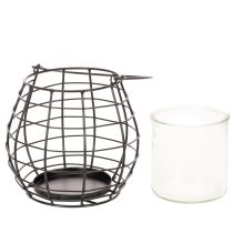 Article Lanterne de jardin avec poignée, noire, bougeoir en verre, Ø17cm, H15cm