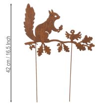 Article Écureuil décoratif de jardin sur piquet, métal vieilli, 42 cm de haut, 3 pièces