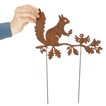 Article Écureuil décoratif de jardin sur piquet, métal vieilli, 42 cm de haut, 3 pièces
