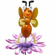 Épingle fleur abeille sur fleur avec ressorts métal orange, violet H74cm