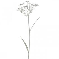 Bouchon de jardin fleur, décoration de jardin, bouchon végétal en métal shabby chic blanc, argent L52cm Ø10cm 2pcs