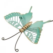 Piquet de jardin métal papillon turquoise or 12×10/46cm
