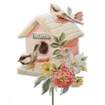 Piquets de jardin métal oiseaux, piquets végétaux décoration nichoir 76,5cm