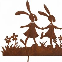 Piquet de jardin Pâques rouille, piquet fleur lapin métal L40cm