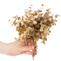 Article Eucalyptus artificiel, branche décorative dorée pour décoration de table, 24 cm