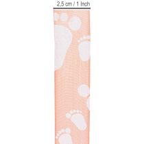 Article Ruban cadeau décoration pieds de bébé ruban de baptême rose 25mm 16m
