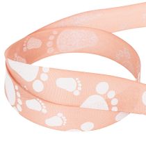 Article Ruban cadeau Pieds de bébé Décoration de baptême Ruban rose 25 mm, 16 m