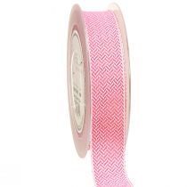Article Ruban cadeau ruban motif chevrons blanc rose 25mm 15m