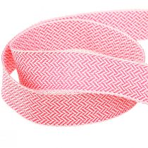Article Ruban cadeau ruban motif chevrons blanc rose 25mm 15m