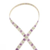 Article Ruban cadeau fleurs ruban coton violet blanc 15mm 20m