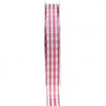 Ruban cadeau losanges rose 15mm 20m