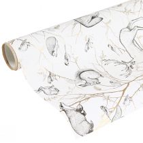 Article Papier cadeau animaux blanc gris or automne hiver 200cm