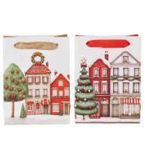 Article Sac cadeau de Noël avec maisons et sapin de Noël, 16 cm, 2 pièces