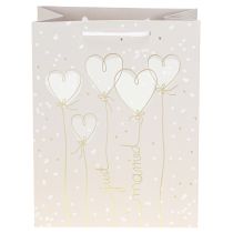 Article Sac cadeau « Just Married » avec poignées beige 18×10×23cm 2pcs