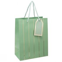 Article Sac cadeau vert clair rayures dorées 18×10×23cm 1 pce