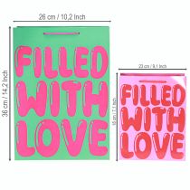 Article Sac cadeau avec anses « Filled with Love » H36/23 cm, lot de 2