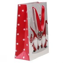 Article Sac cadeau avec anses, motif gnome, rouge, gris, blanc, 24 × 18 × 8 cm, lot de 4