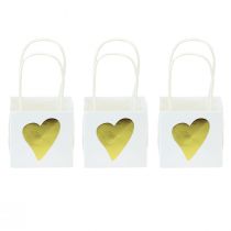Article Sacs cadeaux avec coeurs et poignées or blanc 10,5cm 12 pcs