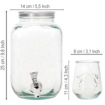 Article Distributeur de boissons en verre avec robinet et 4 verres H25,5cm