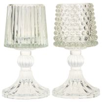 Article Porte-bougie chauffe-plat en verre avec base à picots et rainures, hauteur 15 cm, lot de 2