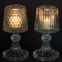 Article Porte-bougie chauffe-plat en verre avec base à picots et rainures, hauteur 15 cm, lot de 2