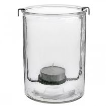 Article Lanterne verre avec photophore métal noir Ø13.5×H20cm