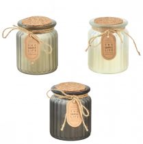 Bougies parfumées en verre bois de santal couvercle liège H9cm 3pcs