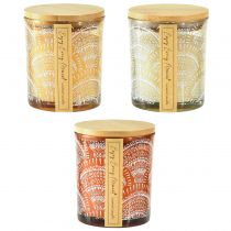 Bougies parfumées en verre couvercle bois de santal H8,5cm 3pcs