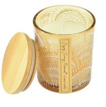 Article Bougies parfumées en verre couvercle bois de santal H8,5cm 3 pcs