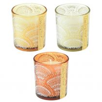 Article Bougies parfumées en verre couvercle bois de santal H8,5cm 3 pcs
