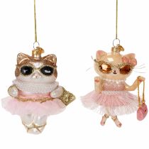 Article Ornements de Noël en verre représentant un chat avec un tutu, 11 cm, lot de 2.