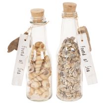 Article Bouteille décorative en verre avec coquillages et pendentif, décoration de table marine, 17 cm, 2 pièces