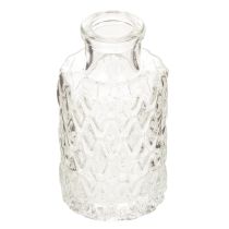Article Mini vase en verre à motif losanges, petit vase de table, bouteille, transparent, 9 cm, lot de 6