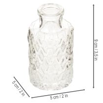 Article Mini vase en verre à motif losanges, petit vase de table, bouteille, transparent, 9 cm, lot de 6