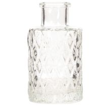 Article Mini vase en verre à motif losanges, petit vase de table, bouteille, transparent, 9 cm, lot de 6