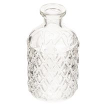 Article Bouteille en verre à motif losanges, bouteille décorative, vase, petit modèle, 13 cm, lot de 6