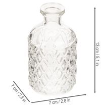 Article Bouteille en verre à motif losanges, bouteille décorative, vase, petit modèle, 13 cm, lot de 6