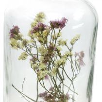 Article Verre avec bougeoir, verre décor fleurs séchées H16cm Ø8.5cm