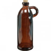 Bouteille en verre vintage avec bouchon et anse marron Ø7.5cm H22cm